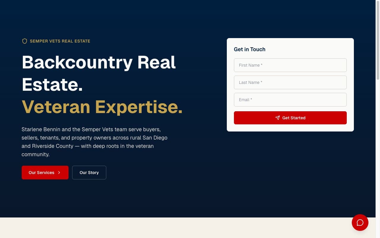 Semper Vets Realty homepage screenshot