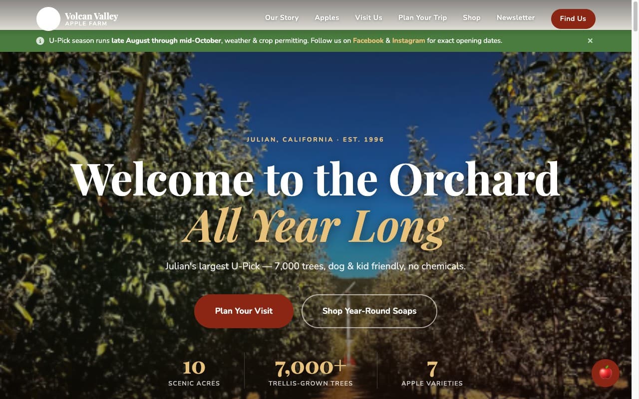 Volcan Valley Apple Farm homepage screenshot